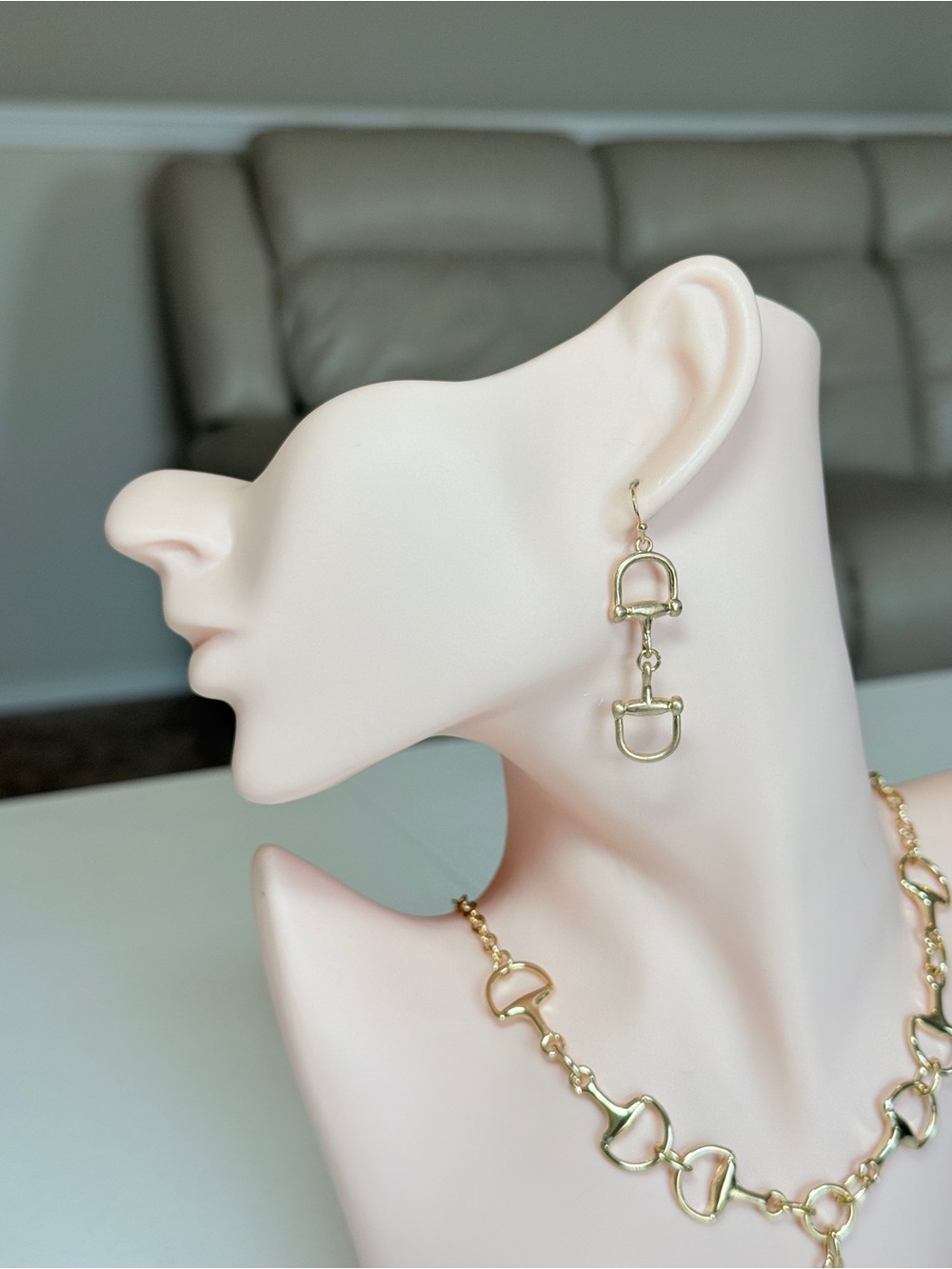 Minimalist Gold Horsebit Drop Earrings